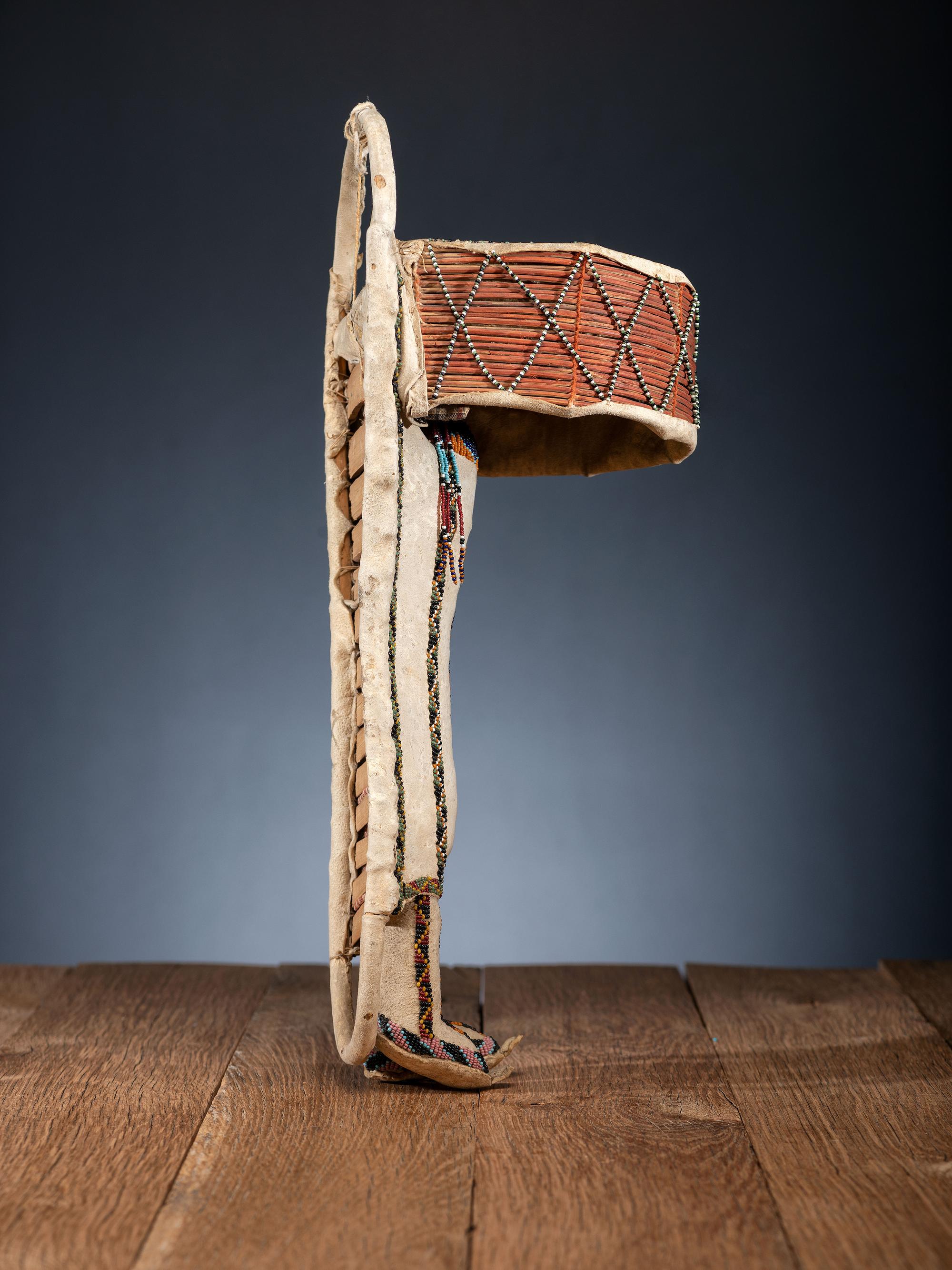 Apache Beaded Hide Cradle, with Doll