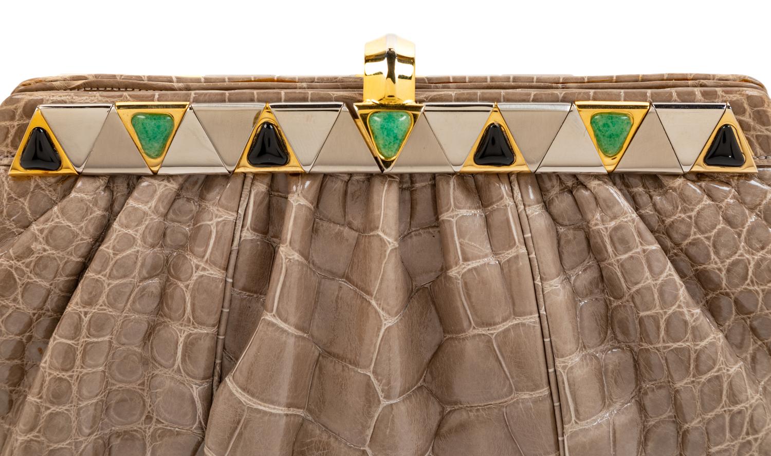 Judith Leiber Grey Crocodile Leather Purse