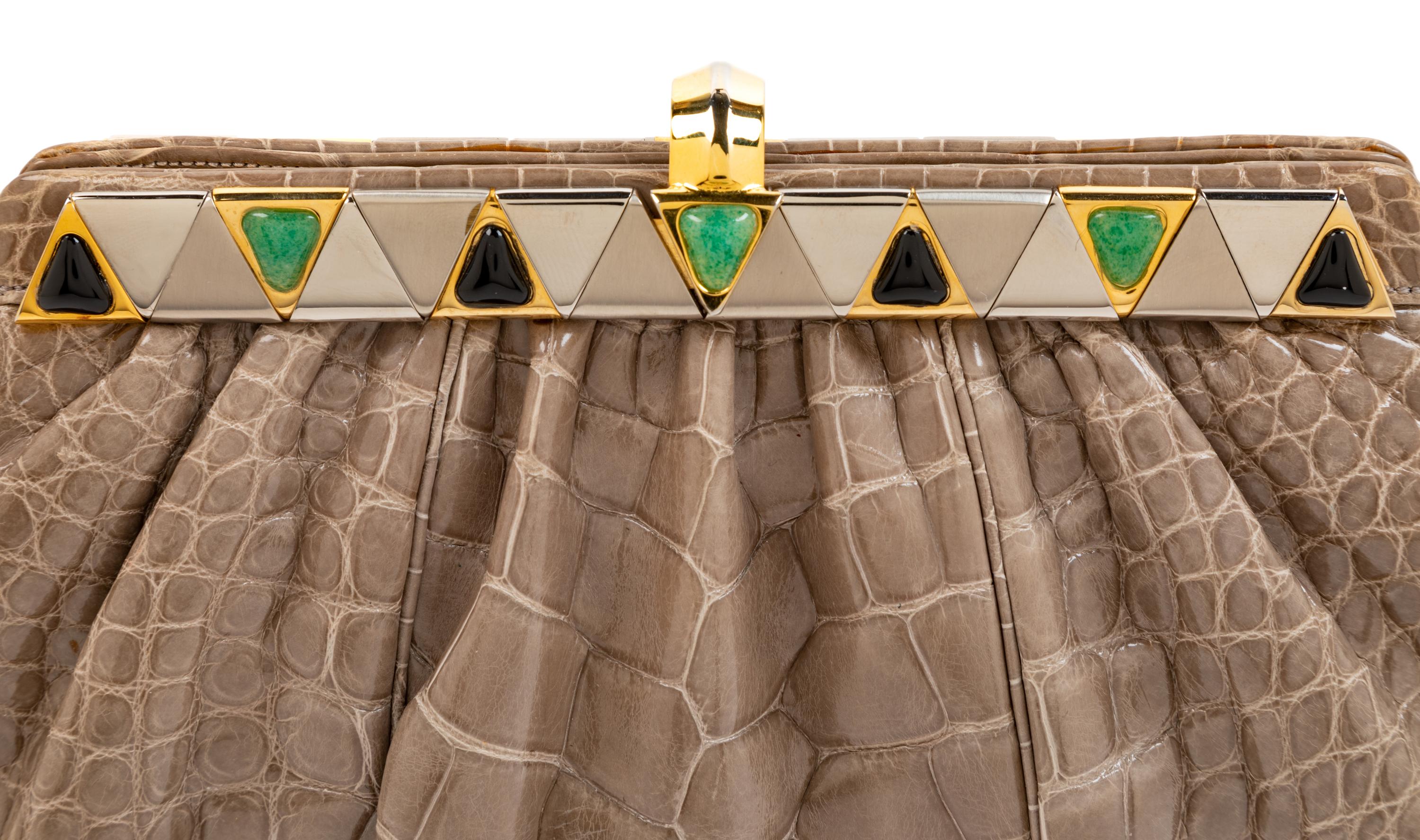 Judith Leiber Grey Crocodile Leather Purse