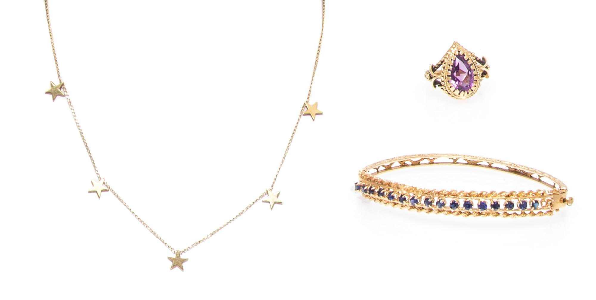 A Collection of 14 Karat Yellow Gold Jewelry, 12.15 dwts.