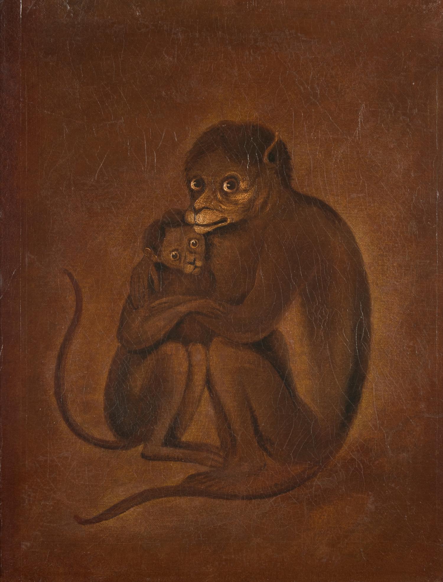 Continental School 19th century, Portrait of a Monkey with Baby