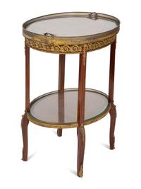 A Louis XVI Style Marquetry and Gilt Bronze Mounted Two-Tier Tea Table — 19TH CENTURY