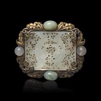 A Chinese White Jade 'Double Phoenix' Belt Plaque, Ming Dynasty 明 白玉鏤雕雙鳳紋帶板