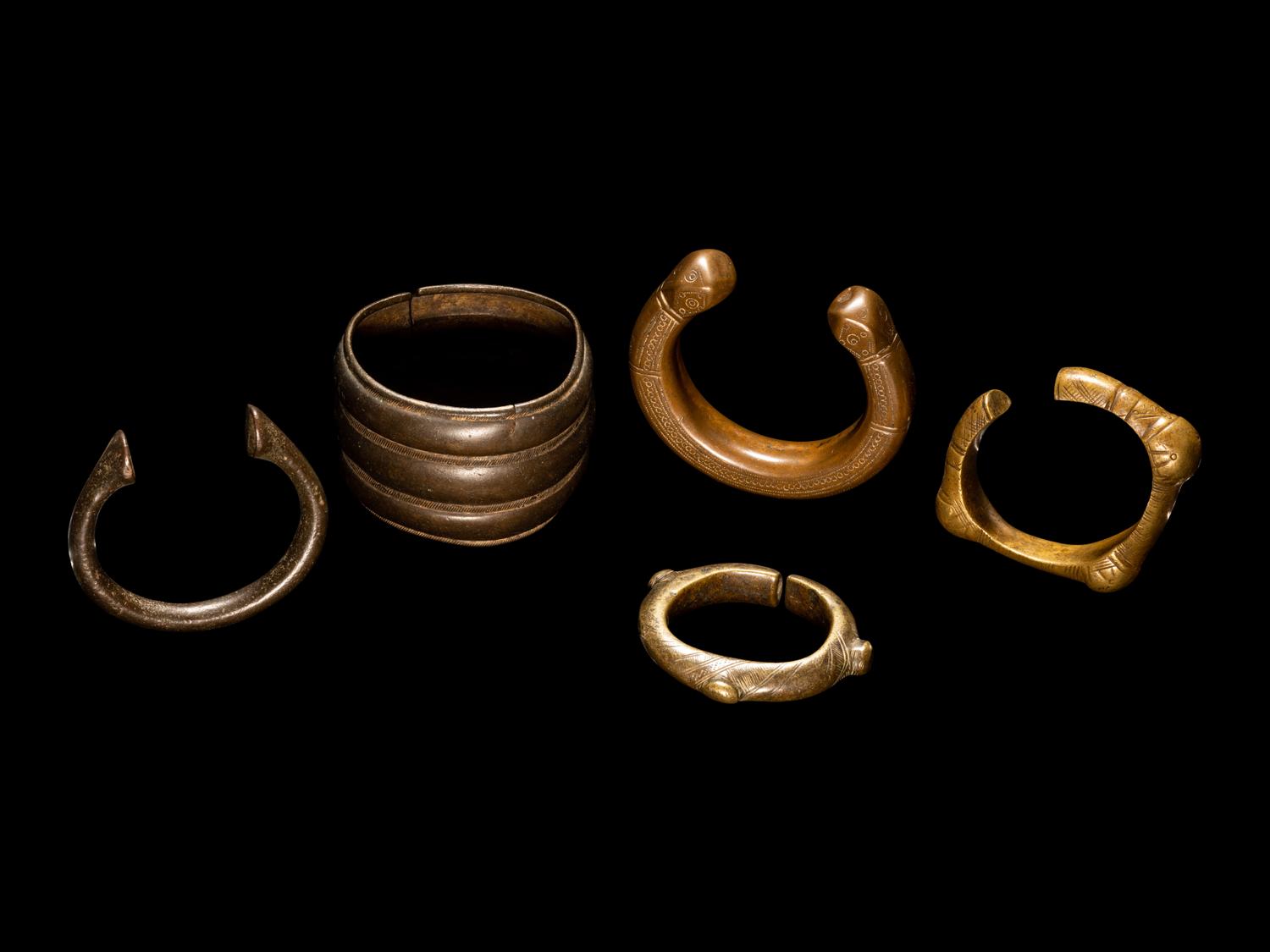 Five African Metalwork Bracelets