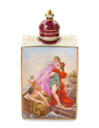 A Royal Vienna Porcelain Tea Caddy, 19TH CENTURY, Height 6 1/2 x width 3 1/2 x width 2 inches. — 19TH CENTURY,