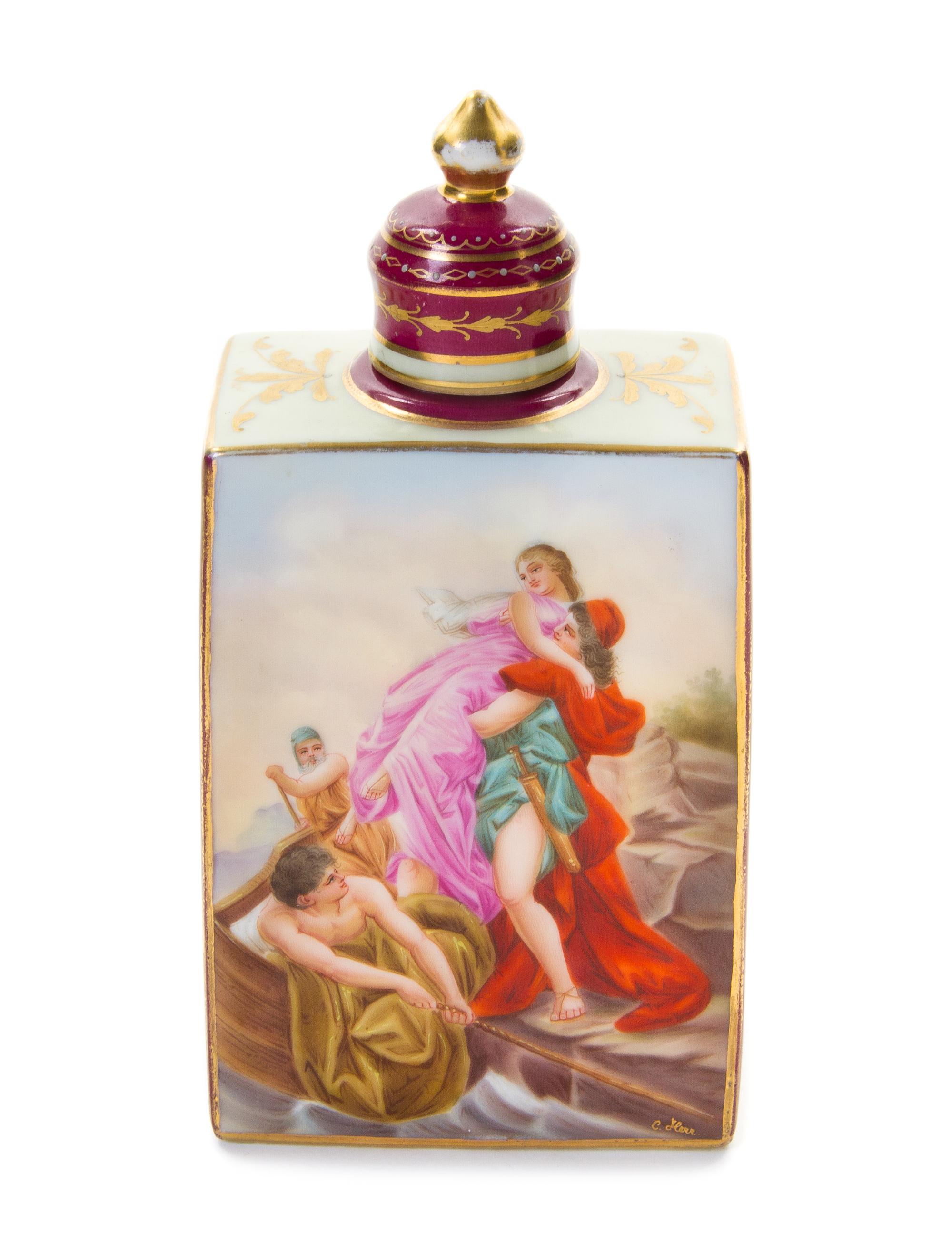 A Royal Vienna Porcelain Tea Caddy, 19TH CENTURY, Height 6 1/2 x width 3 1/2 x width 2 inches. — 19TH CENTURY,