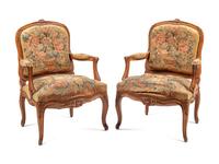 A Pair of Louis XV Style Beechwood Fauteuils