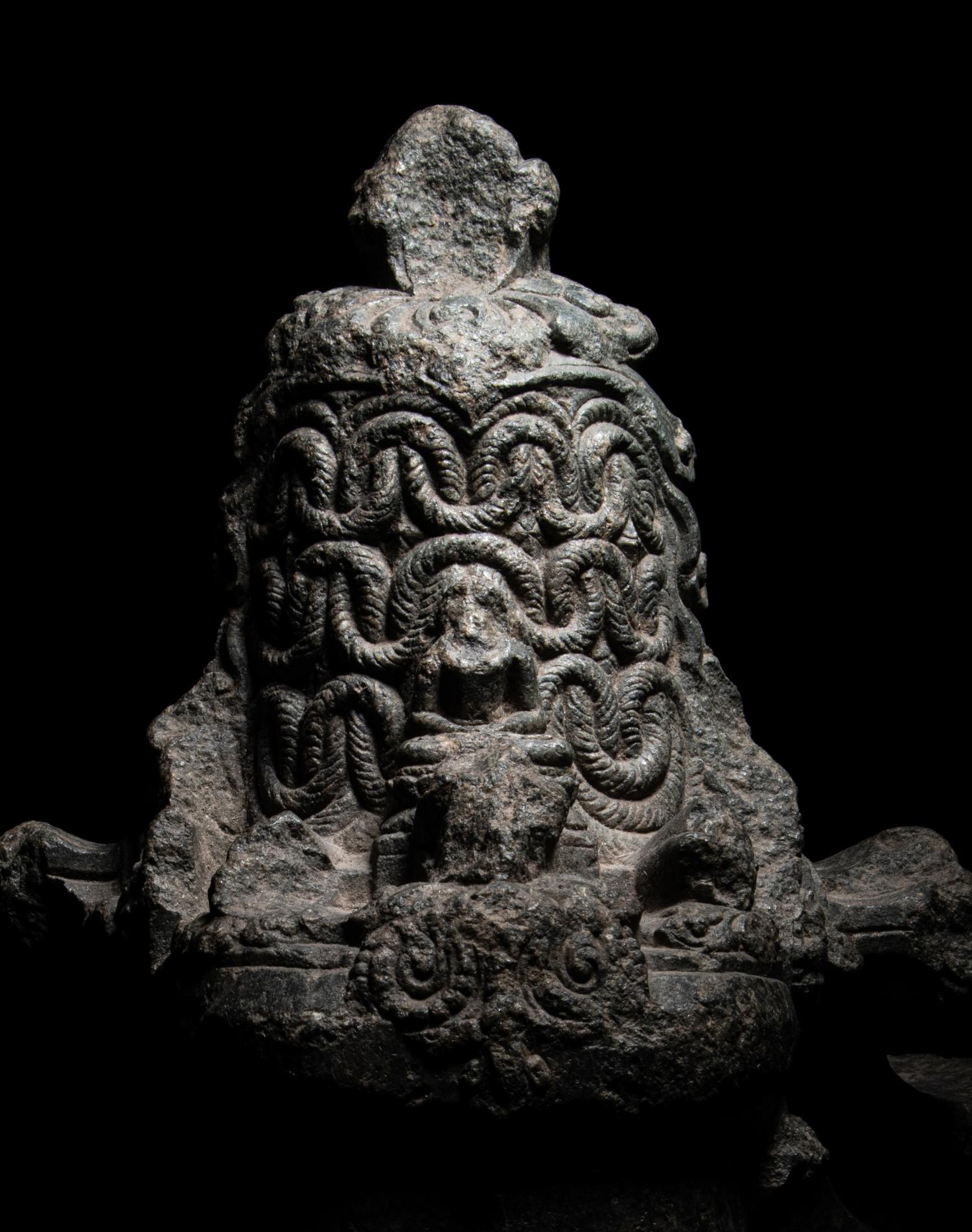An Indian Carved Black Stone Head of a Vishnu