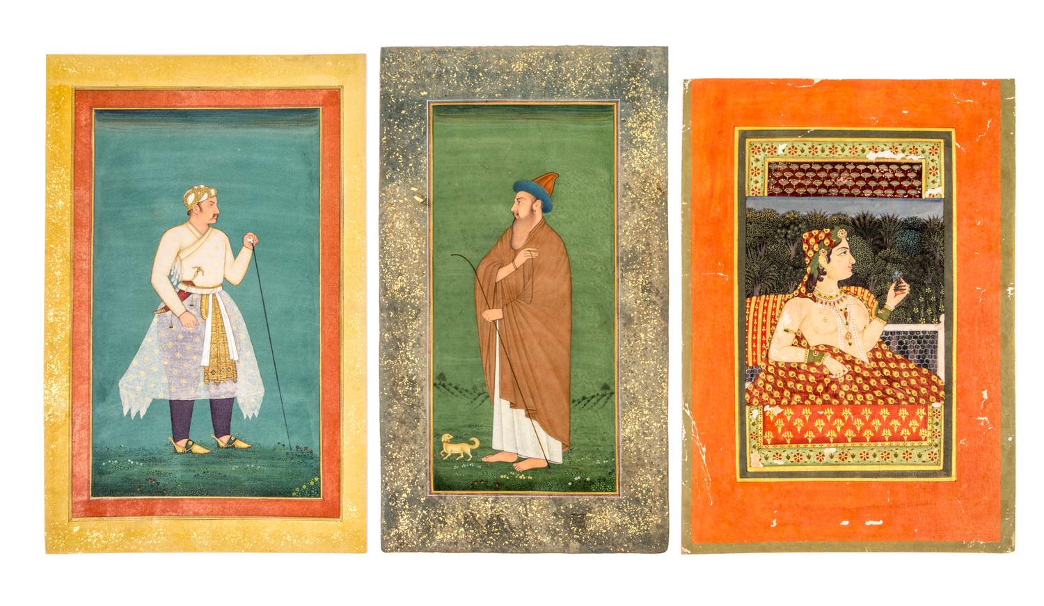 Seven Mughal Paintings Largest 19 1/2 x 14 inches (image).