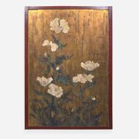 A pair of large Japanese gold-ground "Poppies" panels 日本金地罌粟花大屏風一對 Edo period ????