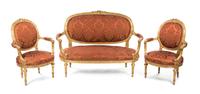 A Louis XVI Style Giltwood Parlor Suite, LATE 19TH CENTURY, Width of settee 58 inches. — LATE 19TH CENTURY,