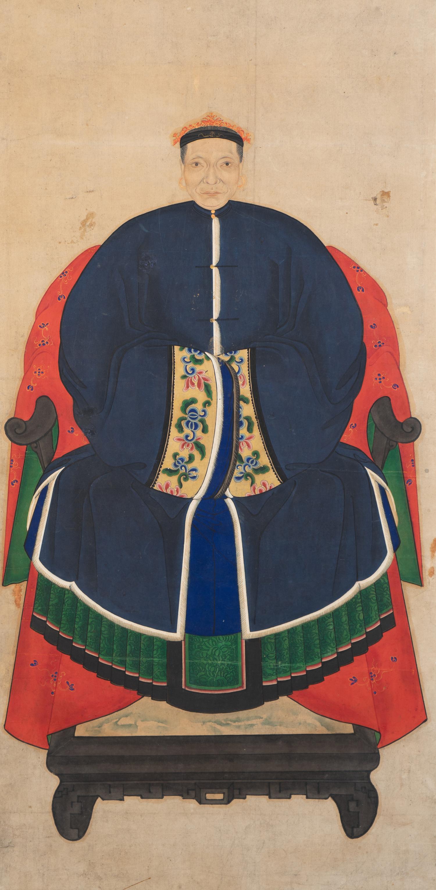 A Pair of Chinese Ancestor Portraits — 19TH CENTURY
