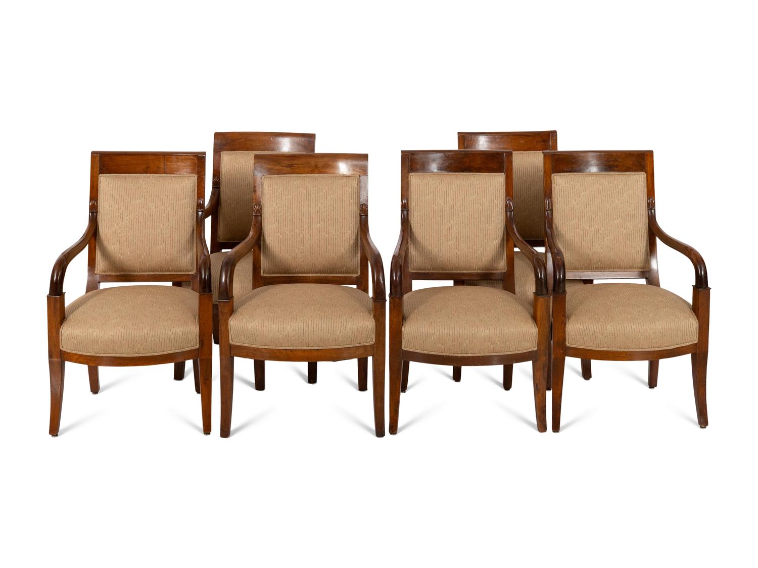 A Group of Six Empire Mahogany Arm Chairs