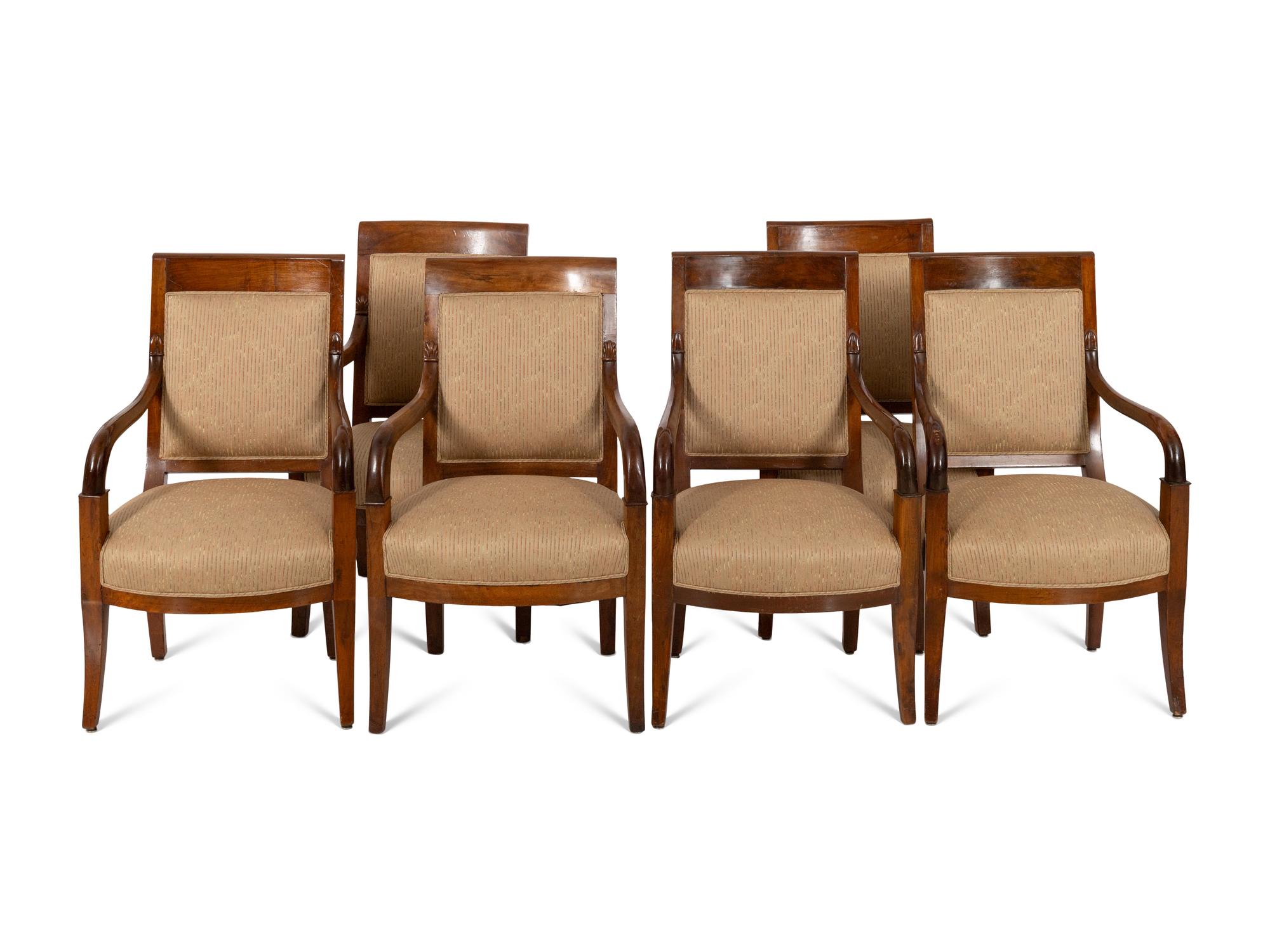 A Group of Six Empire Mahogany Arm Chairs