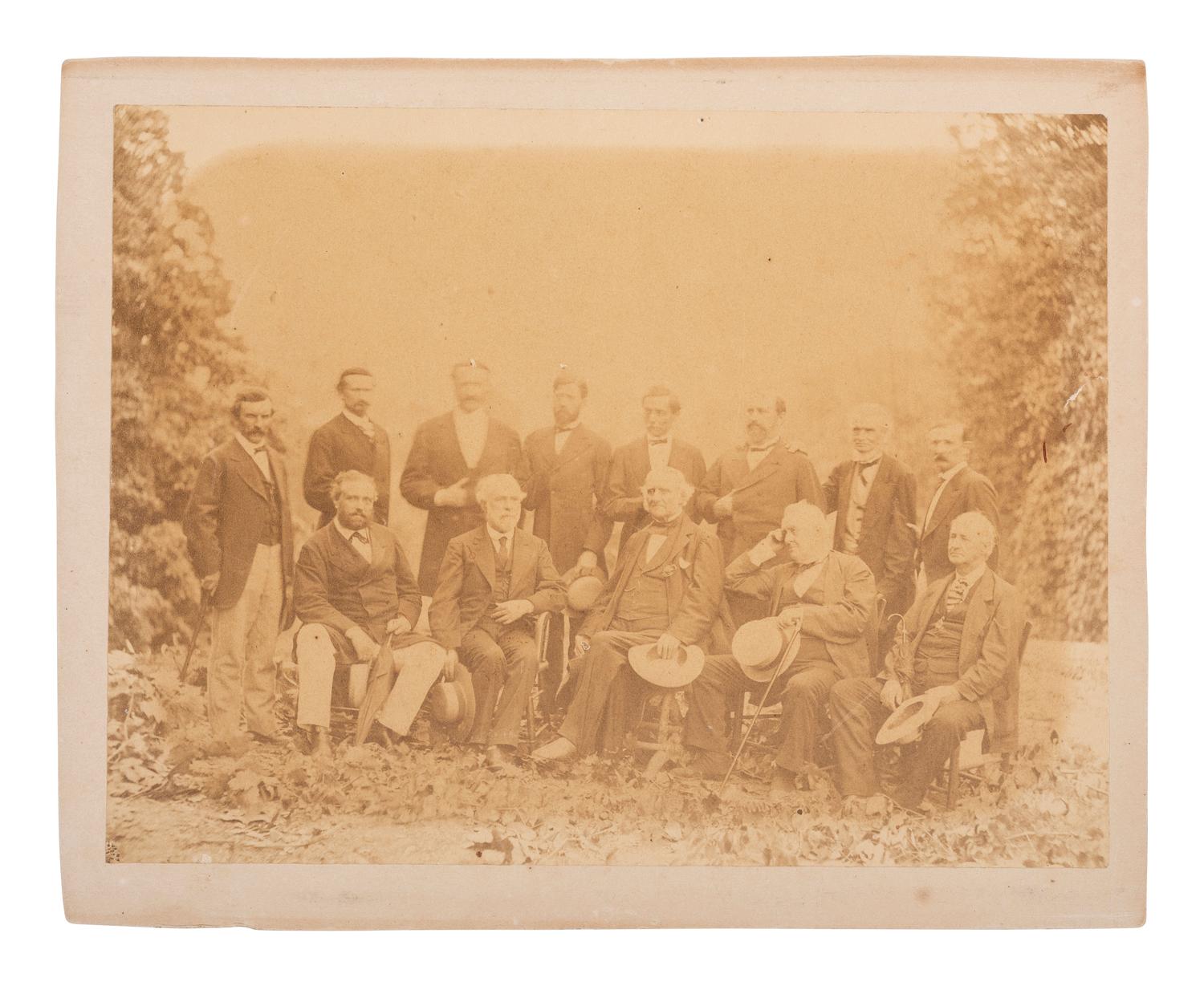 [LEE, Robert E. (1807-1870)]. Albumen photograph of Lee with fellow Confederate officers and Northern philanthropists at White Sulphur Springs, WV. [Anderson & Johnson, August 1869].