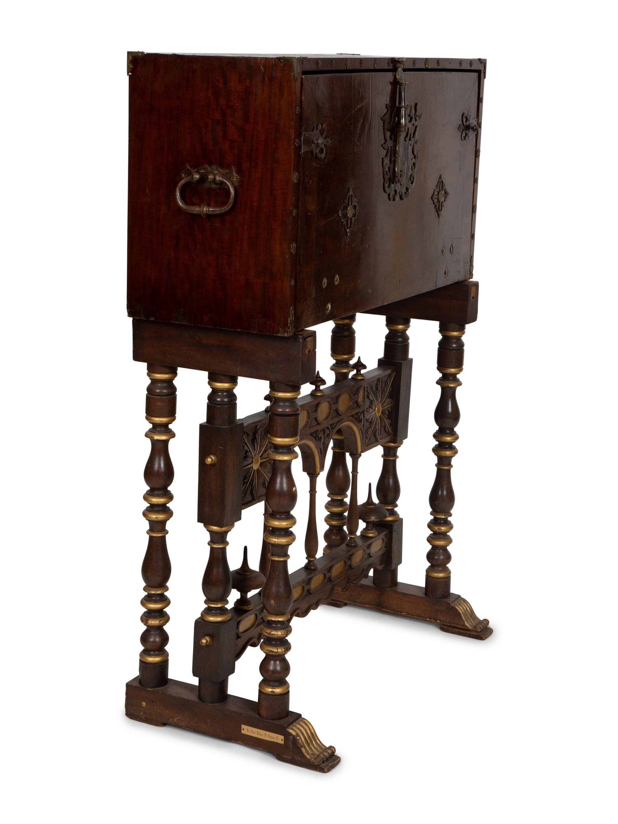 A Spanish Renaissance Style Walnut Vargueno on Later Stand