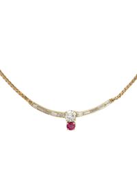 YELLOW GOLD, DIAMOND AND SYNTHETIC RUBY NECKLACE