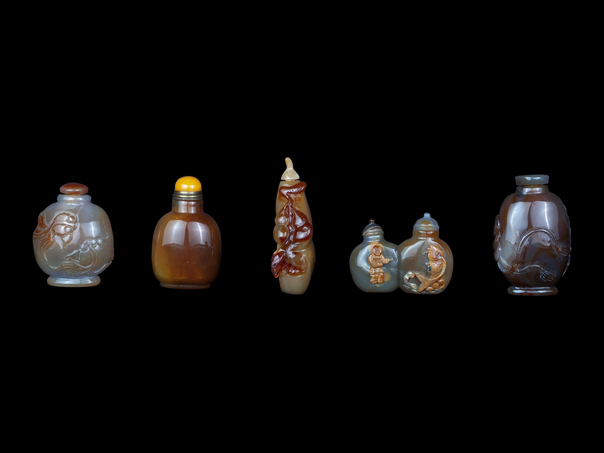 Five Chinese Agate Snuff Bottles