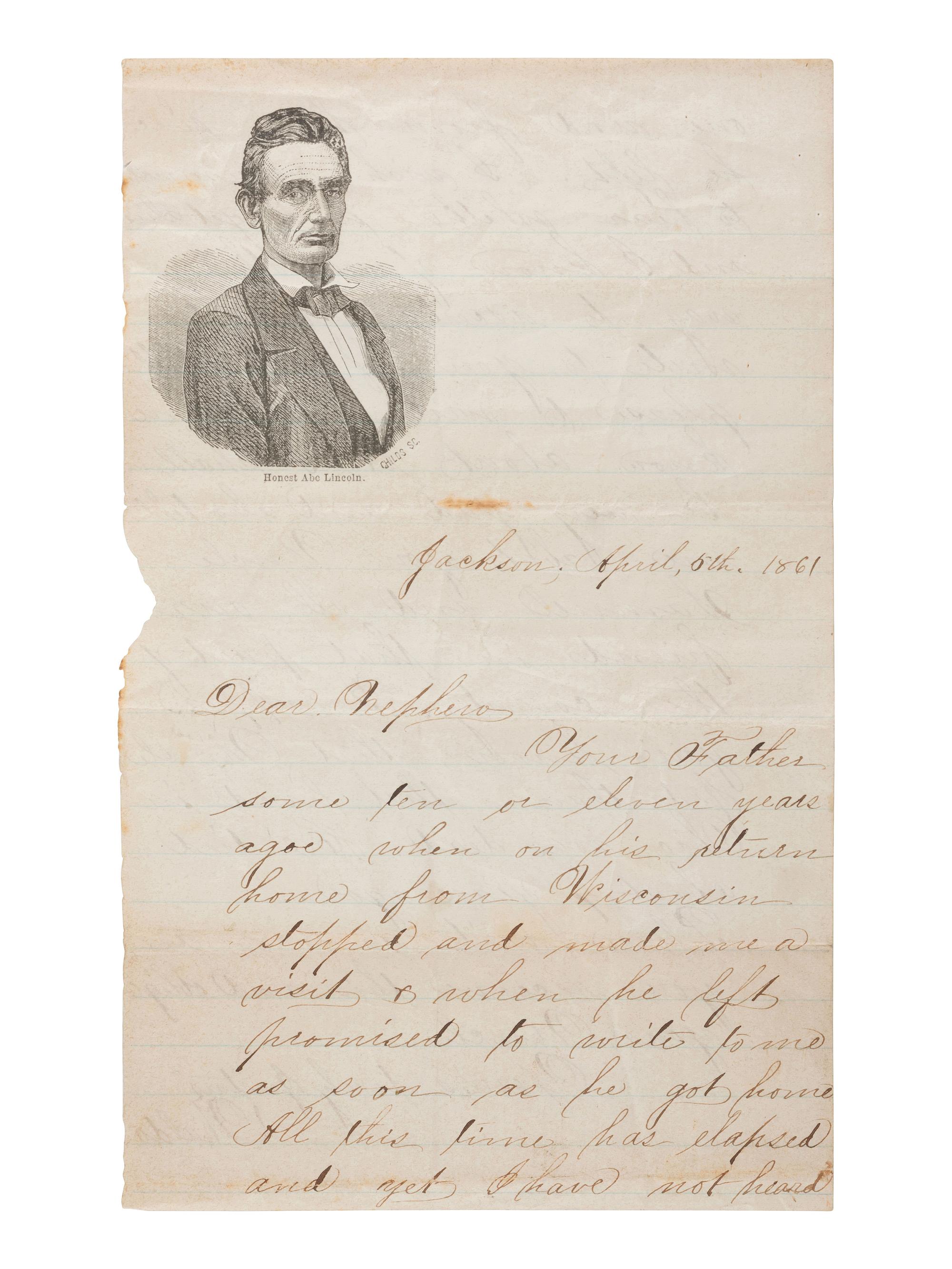 [LINCOLNIANA]. "Beardless Lincoln" illustrated lettersheet.