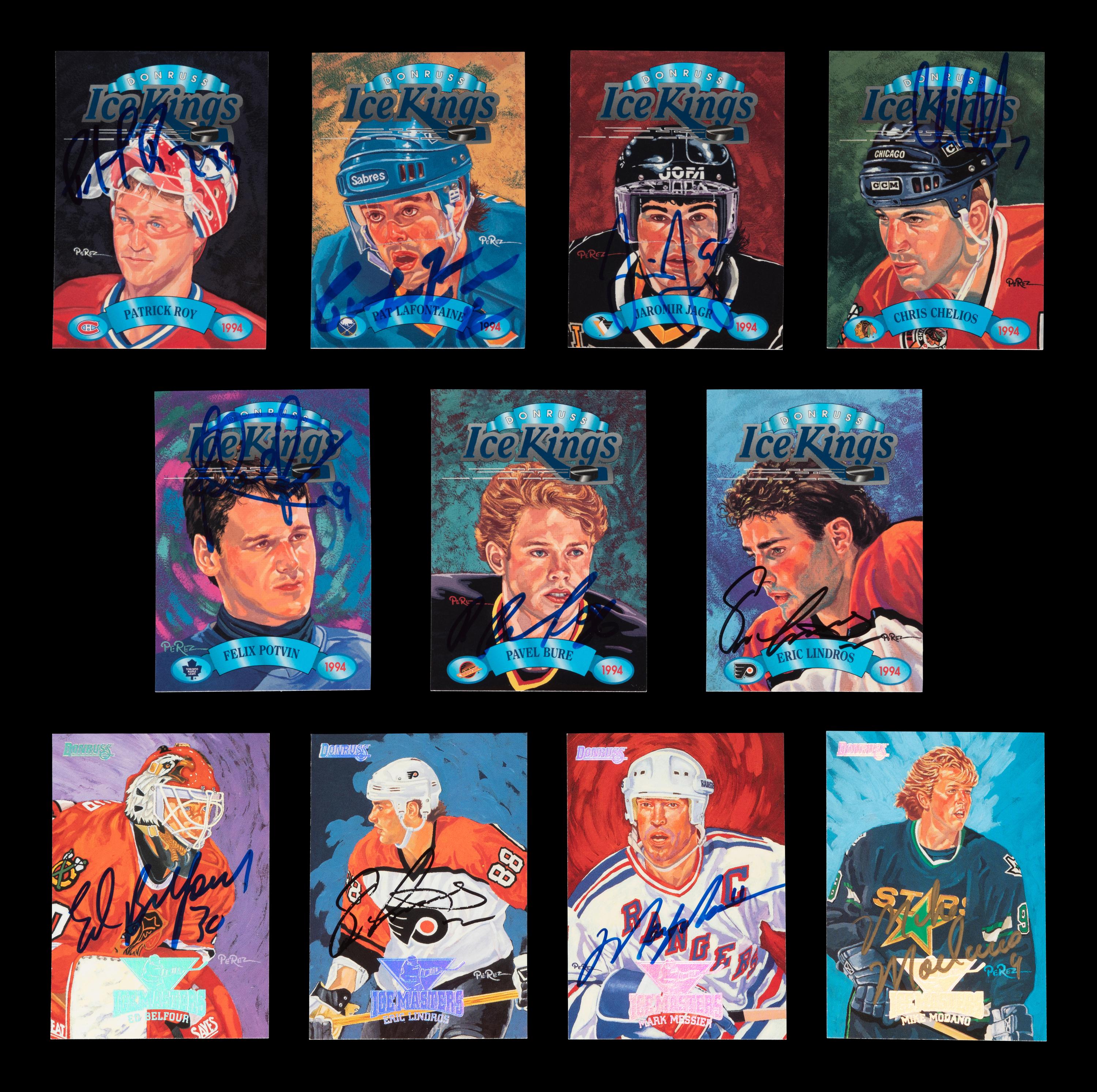 A Group of 11 1993 and 1994 Donruss Ice Kings Signed Autograph Hockey Cards,