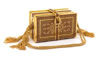 A Judith Leiber Gold and Brown Crystal Book Minaudiere, 5.25" x 3.25" x 2.5".