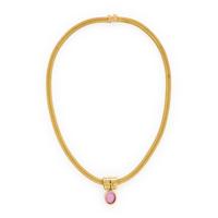 Synthetic Pink Sapphire, Diamond, and Yellow Gold Slide Pendant Necklace