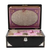An English Black Lacquer and Mother-of-Pearl Inset Sewing Box Height 5 x width 11 3/4 x depth 9 inches. — EARLY 20TH CENTURY