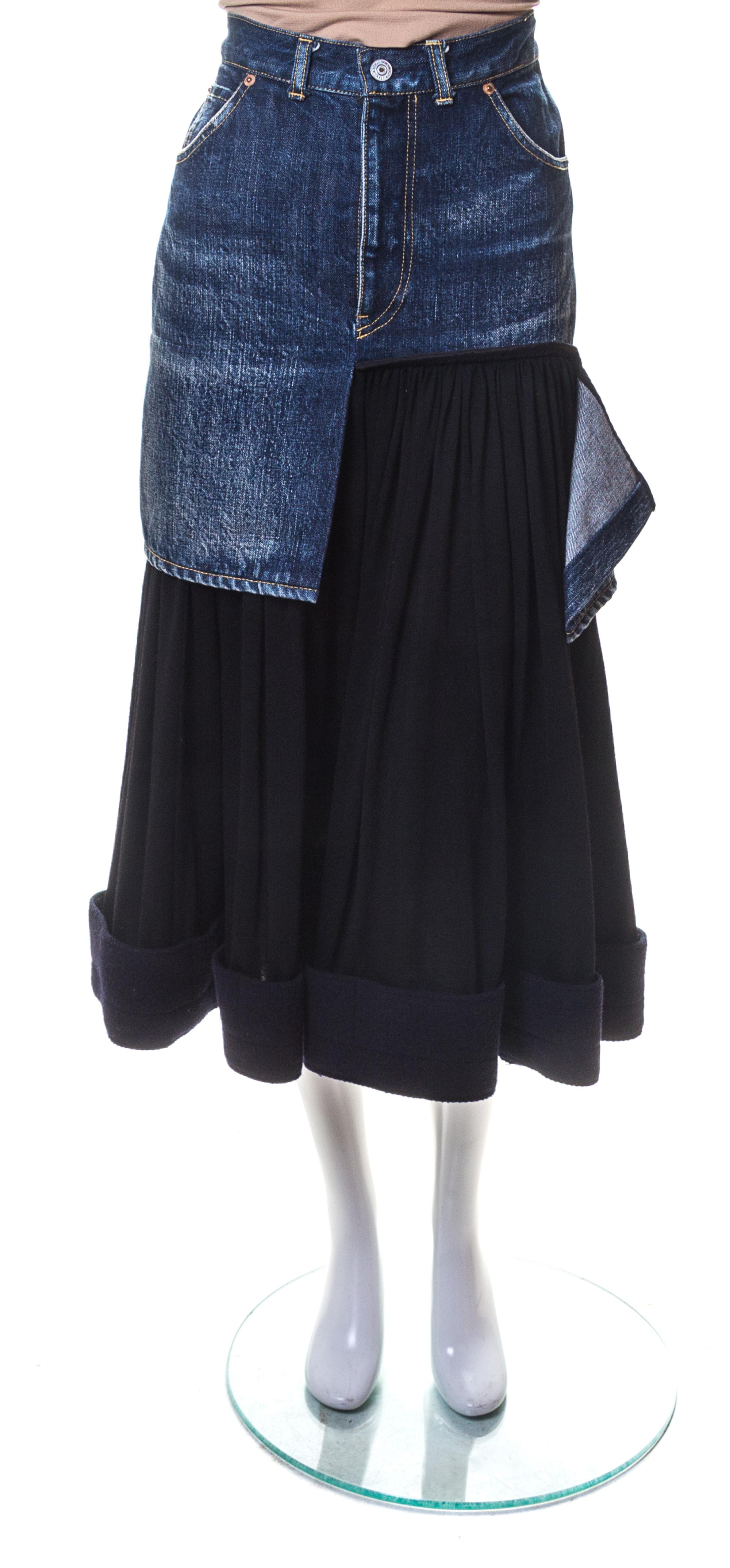 A Yohji Yamamoto Denim and Black Wool Skirt, Size 1.