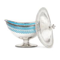 An Engraved and Pierced Coin Silver Glass-Lined Sugar Basket