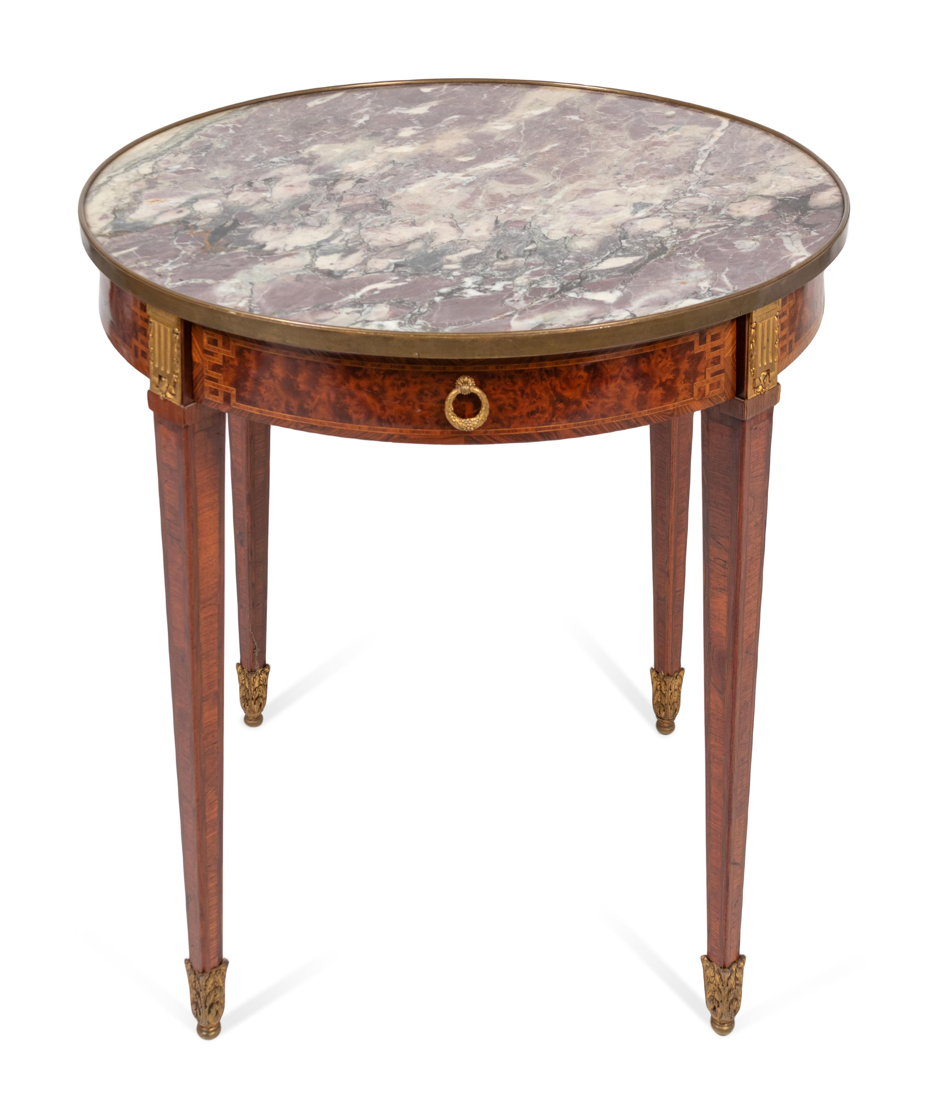 A Louis XVI Style Inlaid Marble Top Bouillotte Table