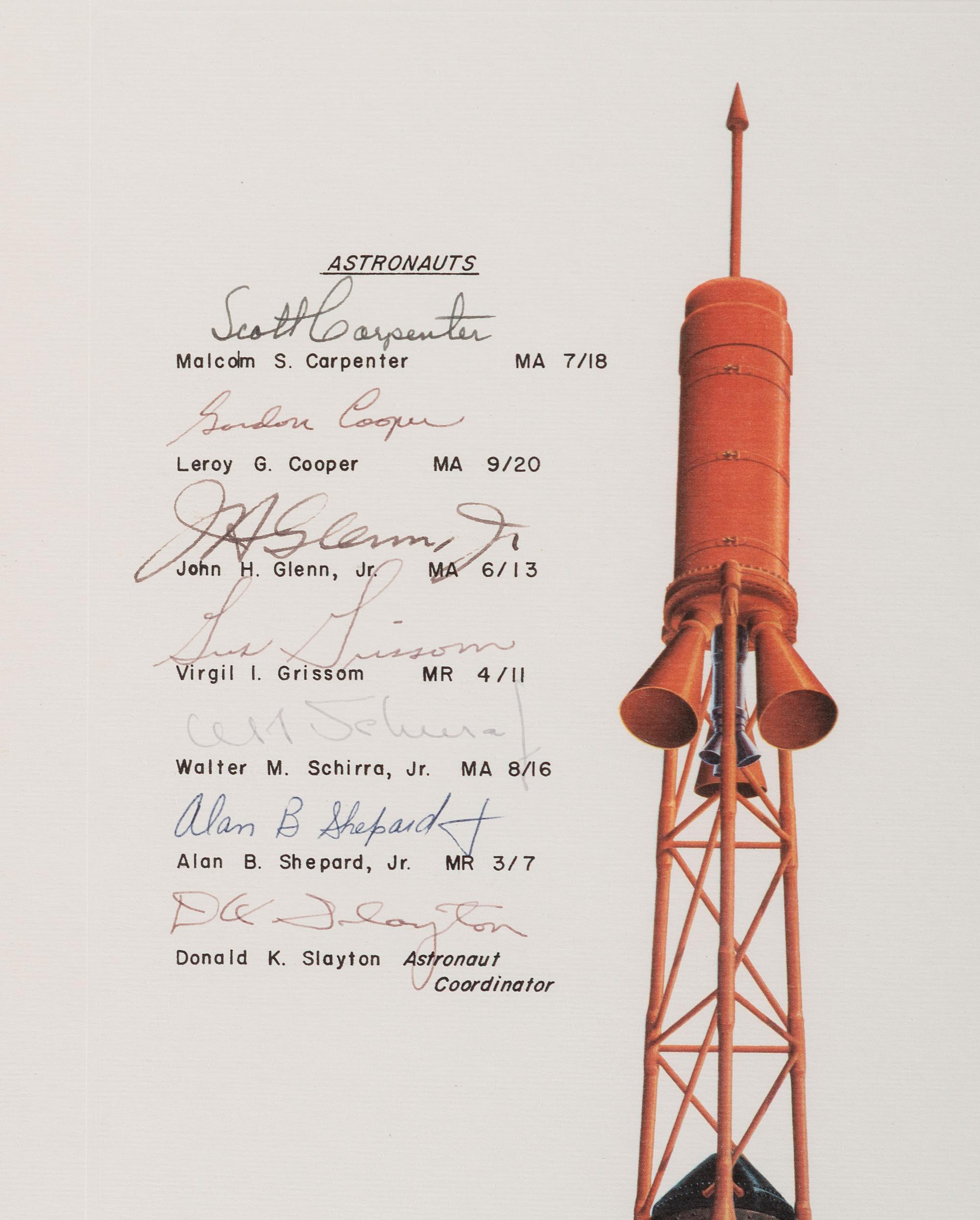 [SPACE AND EXPLORATION]. Mercury Spacecraft . Lithograph signed by Mercury astronauts.