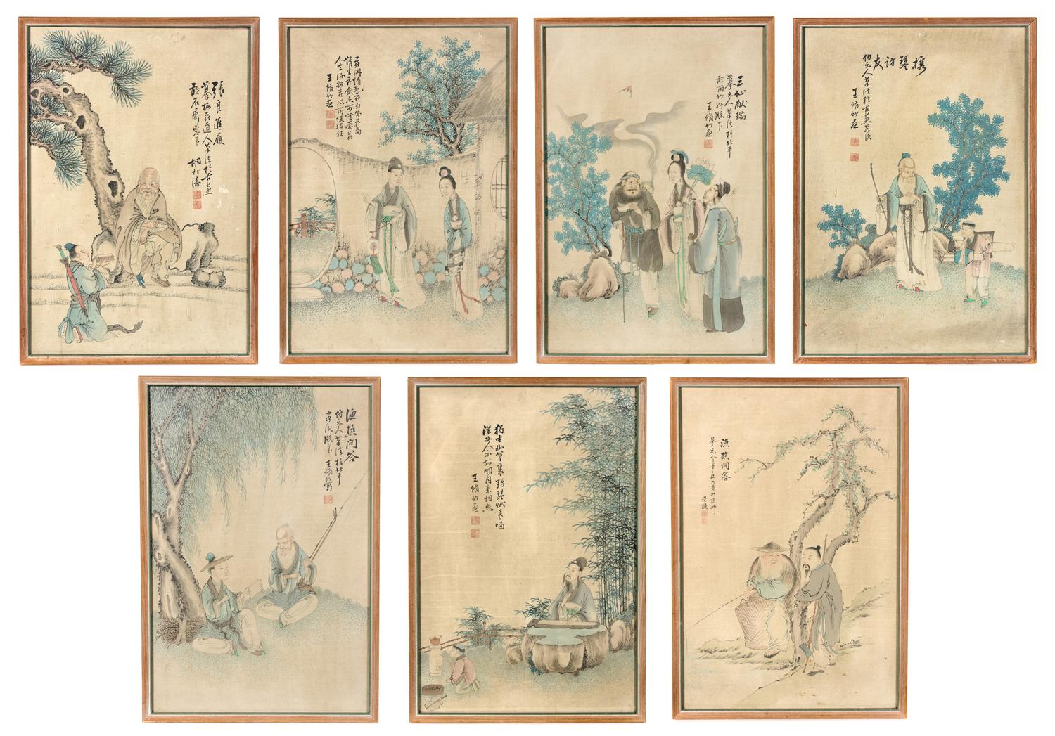Seven Ink and Color Paintings on Paper — 20TH CENTURY
