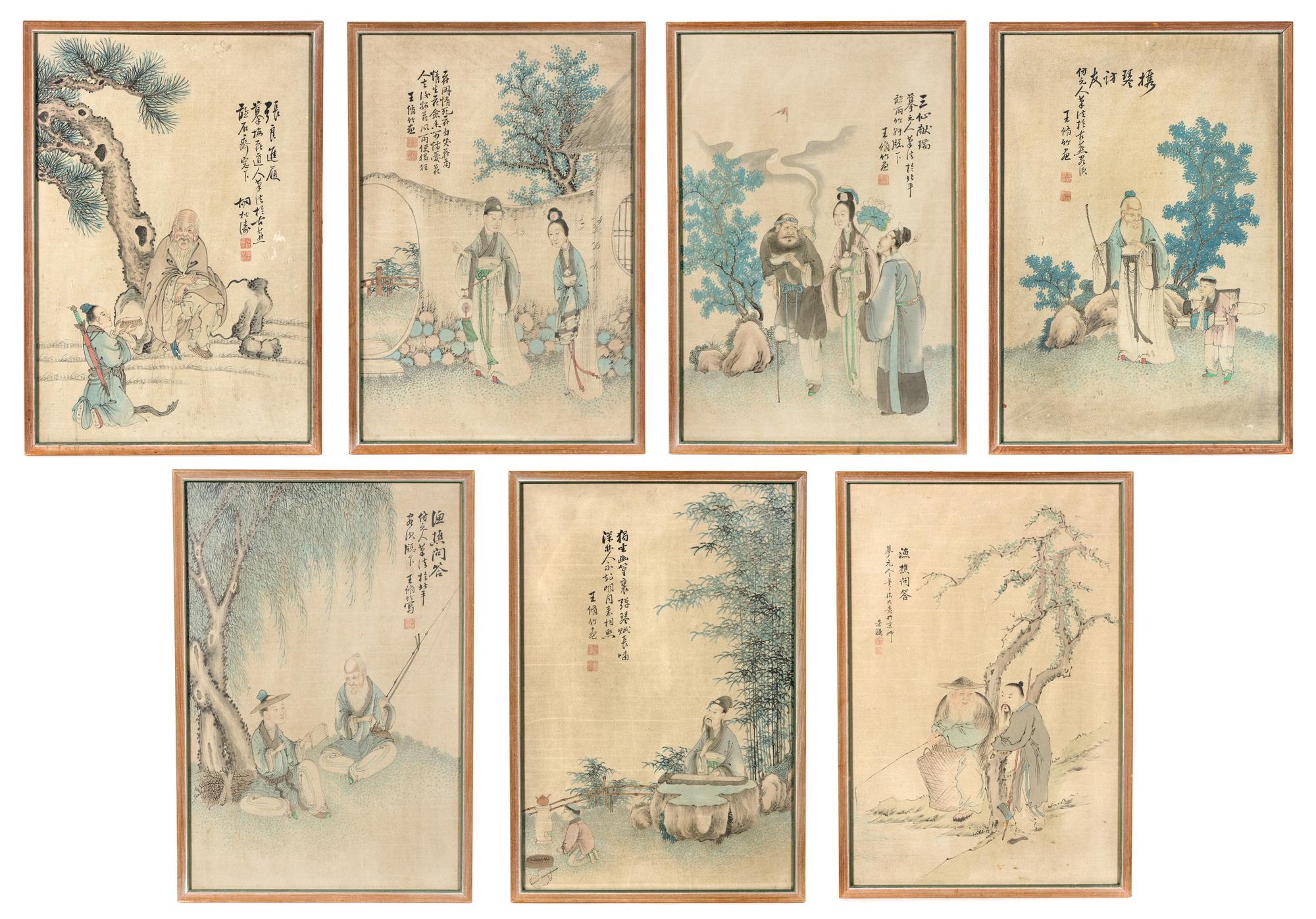 Seven Ink and Color Paintings on Paper — 20TH CENTURY