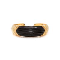 YELLOW GOLD, ONYX AND DIAMOND CUFF BRACELET