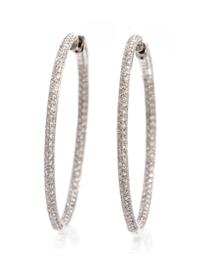 A Pair of 18 Karat White Gold and Diamond Hoop Earrings, 4.50 dwts.