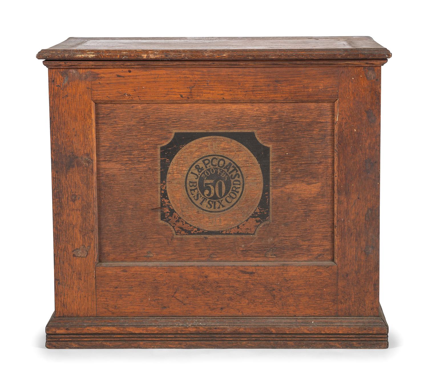 A J & P Coats Six Drawer Oak Advertising Spool Cabinet