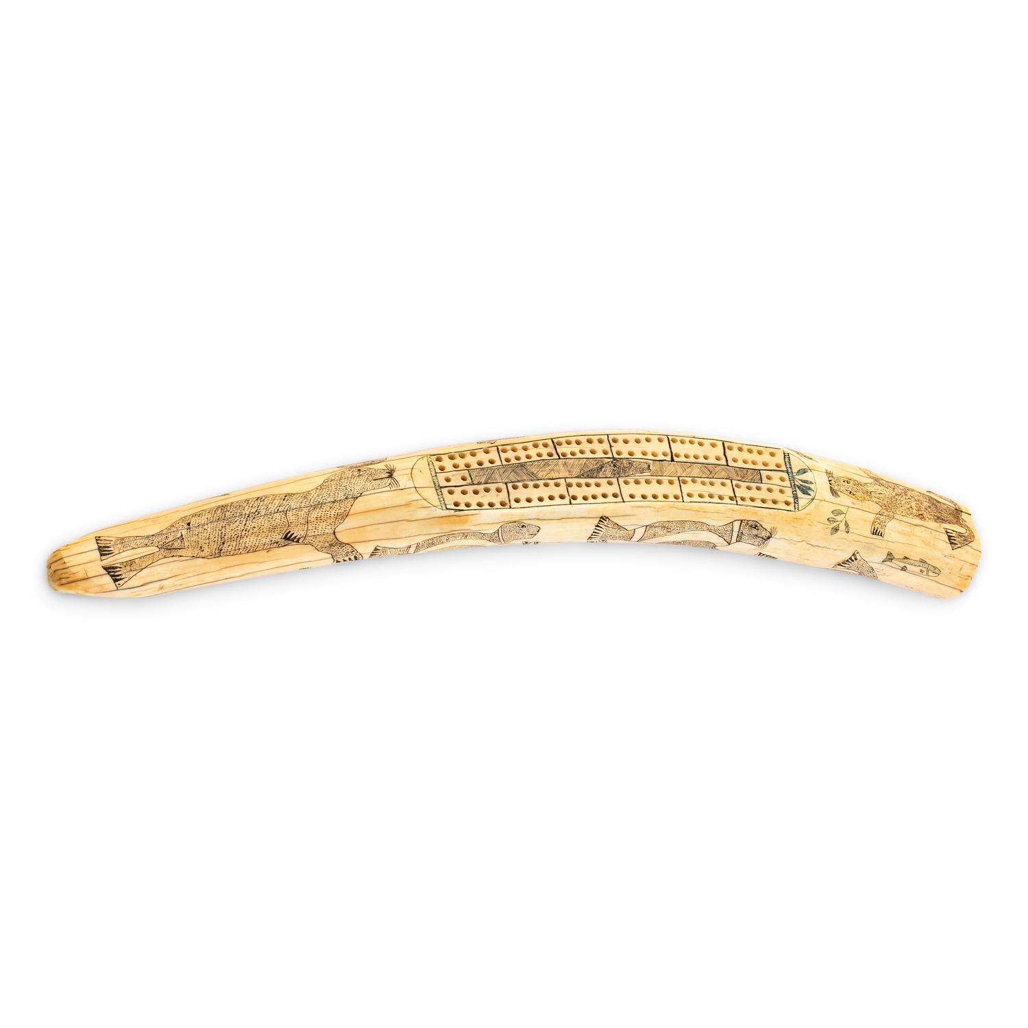 Alaskan Native Scrimshawed Cribbage Board