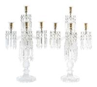 A Pair of Cut Glass Five-Light Candelabra