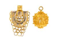 A Collection of 21 Karat White and Yellow Gold Pendants, 29.00 dwts.