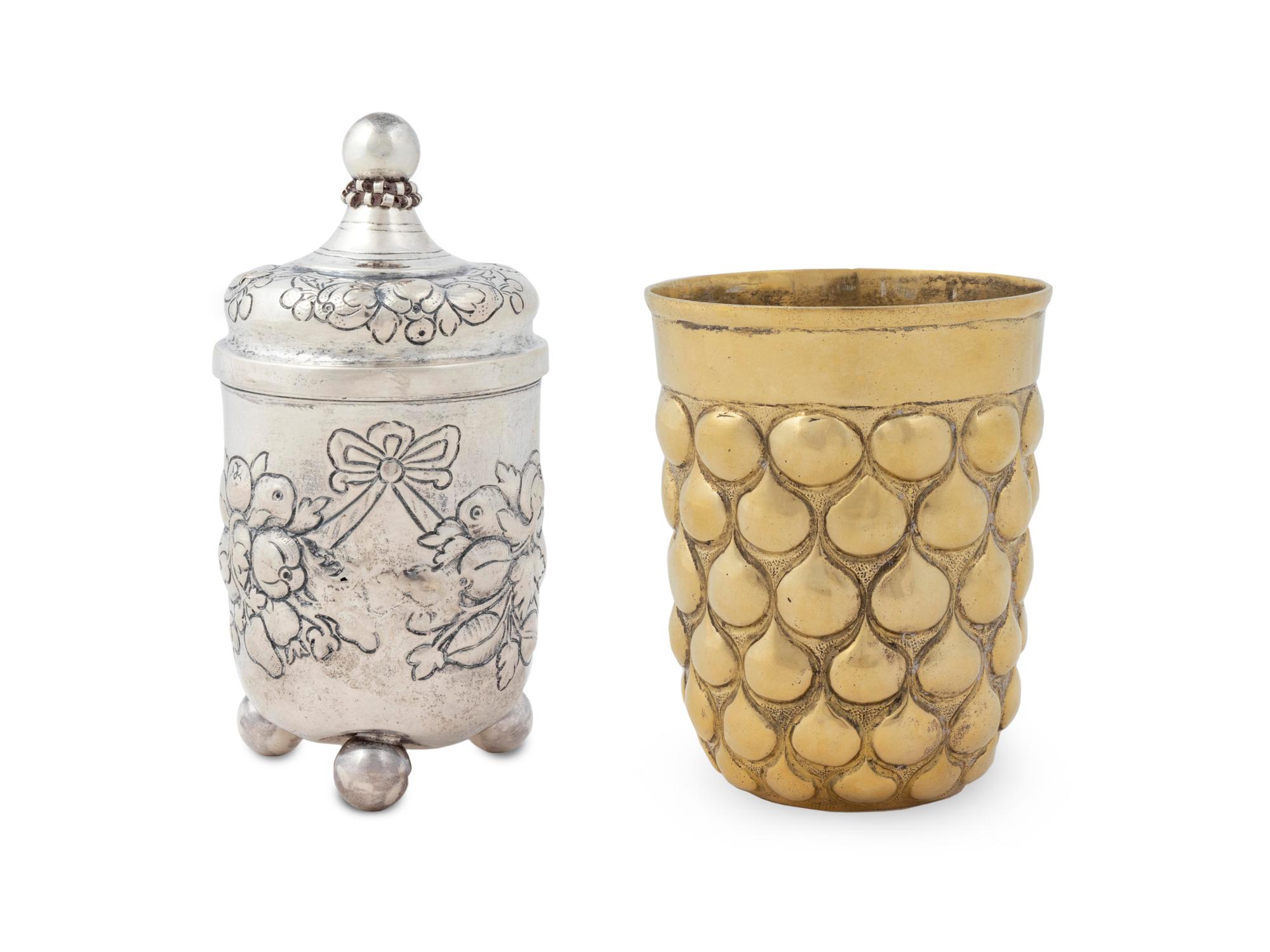 A Polish Silver Covered Cup and an Augsburg Style Silvergilt Beaker