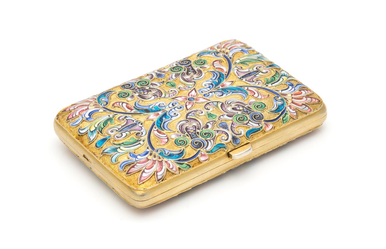 A Russian Silver-Gilt and Enameled Cigarette Case, Mark of Nikolai Zugeryev, Moscow, Late 19th/Early 20th Century, the case decorated w