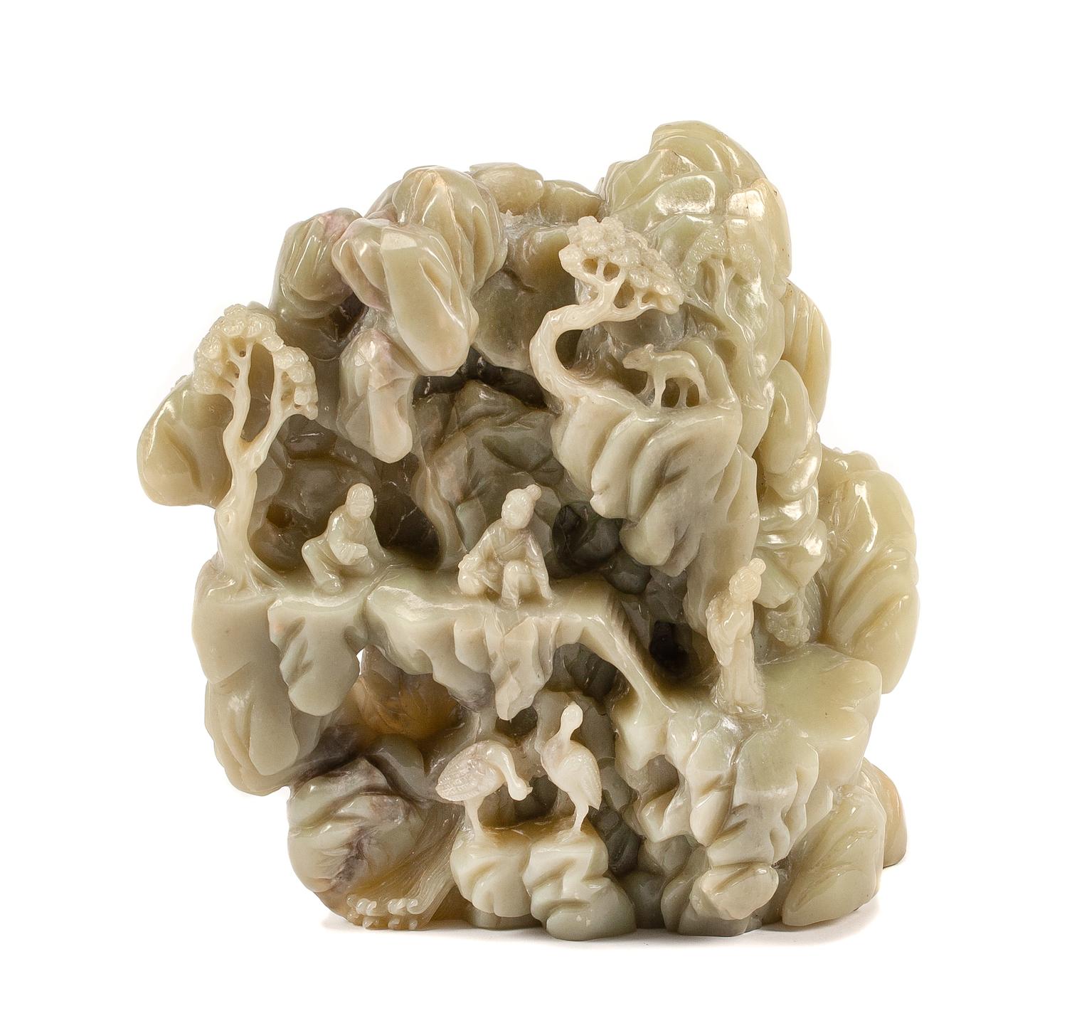 A Chinese Celadon Jade Figural Group Height 10 1/2 inches.