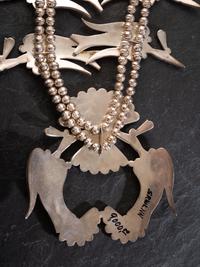 Large Zuni Mosaic Inlay Waterbird Squash Blossom Necklace