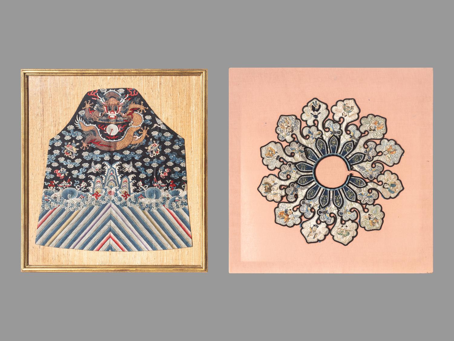 Two Chinese Embroidered Silk Articles