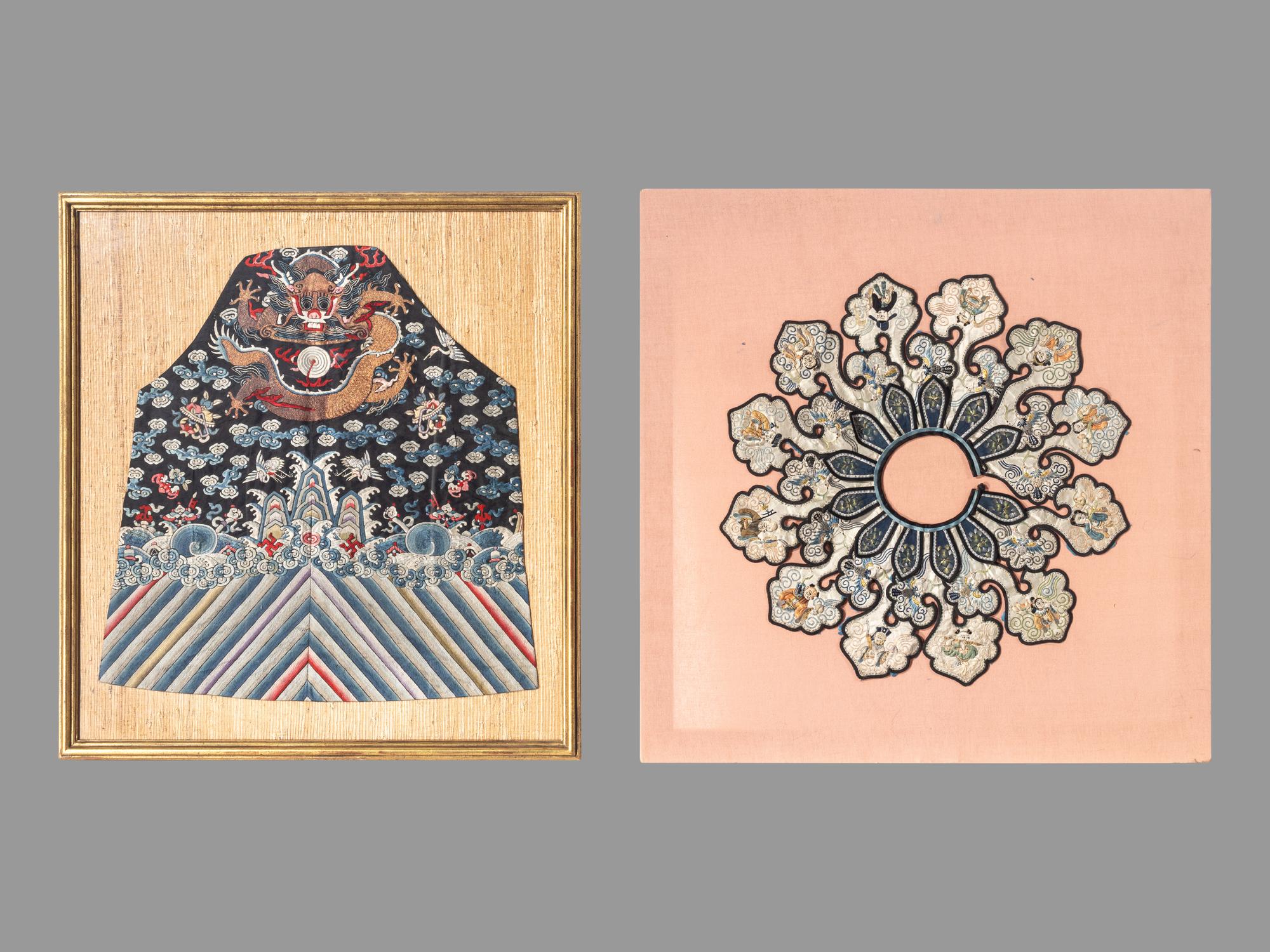 Two Chinese Embroidered Silk Articles