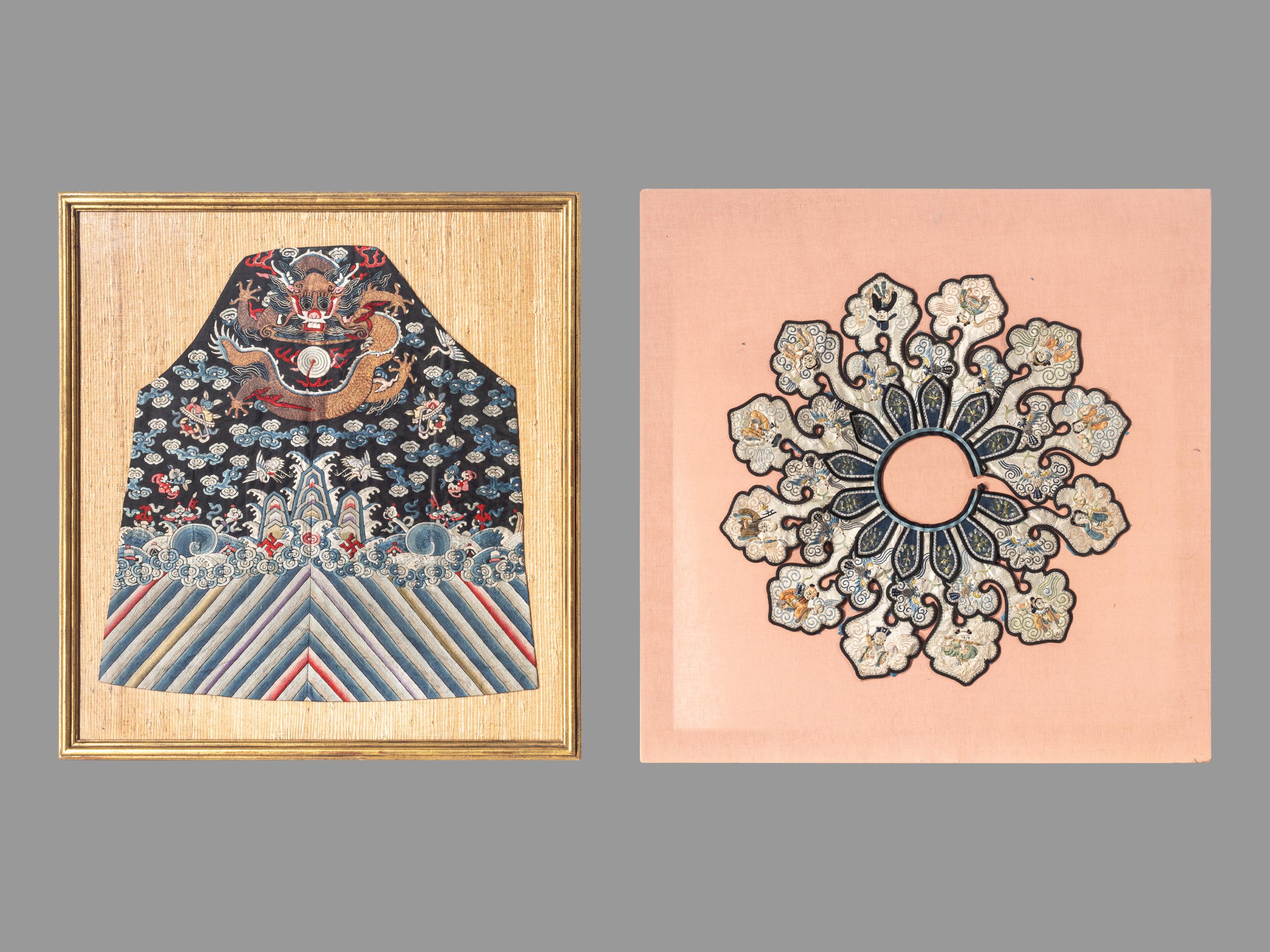 Two Chinese Embroidered Silk Articles