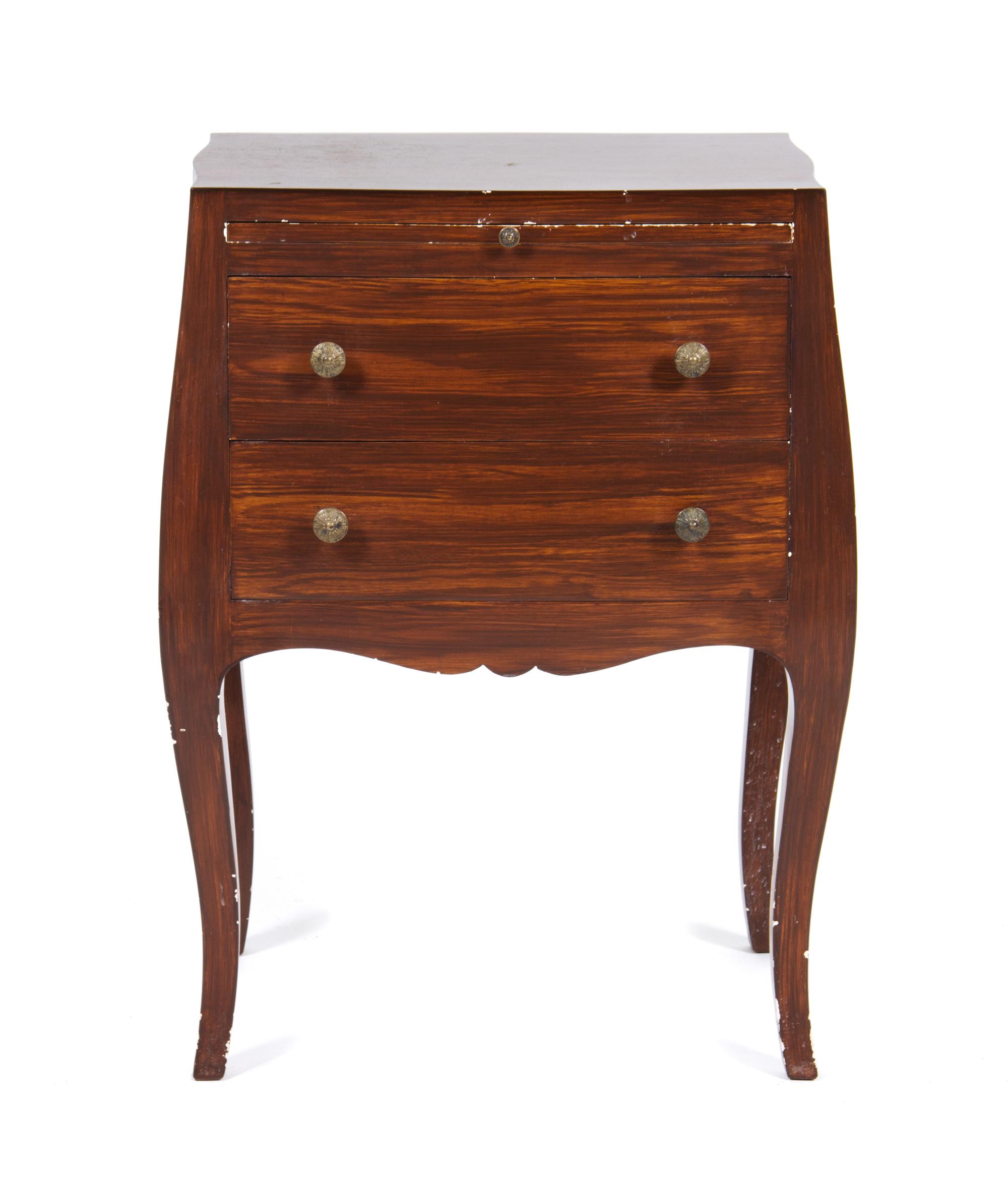 A Louis XV Style Simulated Grain Diminutive Commode Height 27 2/4 x width 18 3/4 x depth 13 1/4 inches.