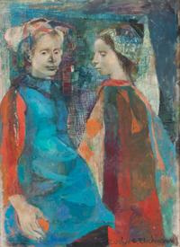 Carolyn Plochmann, (American, b. 1926), Two Female Figures