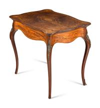 A Louis XV Style Marquetry and Mother-of-Pearl Inlaid Side Table