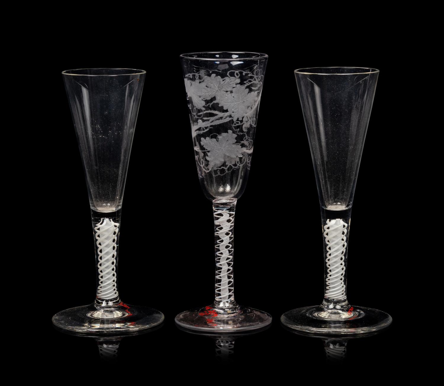 A Group of Three English Glass Ale Stems